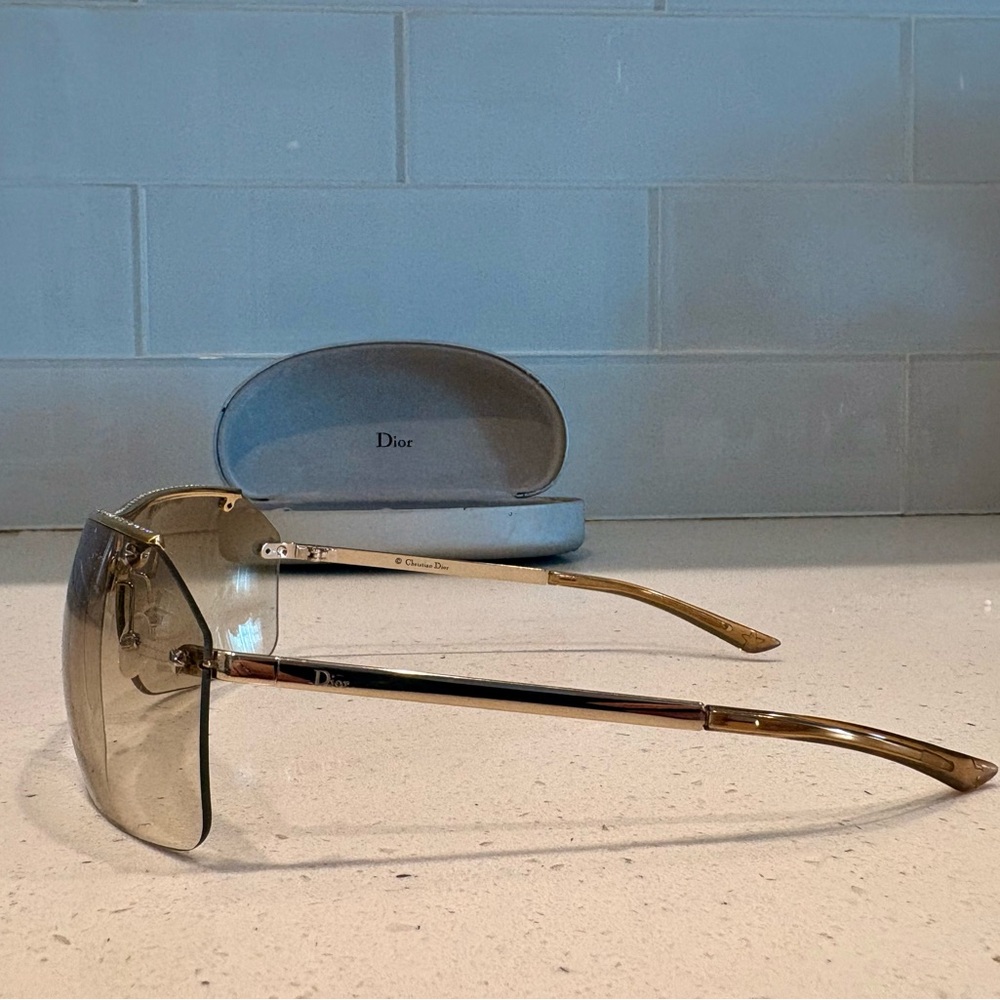 VINTAGE Y2K DIOR ‘HIT 2’ GLASSES LT BROWN/ GOLD CRYSTAL STUDDED COLLECTORS PIECE - Picture 5 of 9